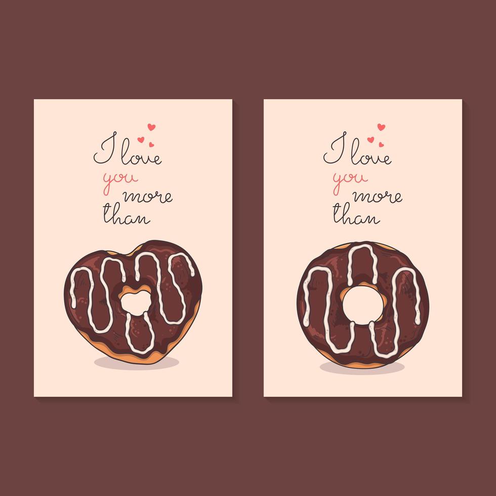 ilustraciones vectoriales. felicitaciones por el dia de san valentin. tarjetas con donas. vector