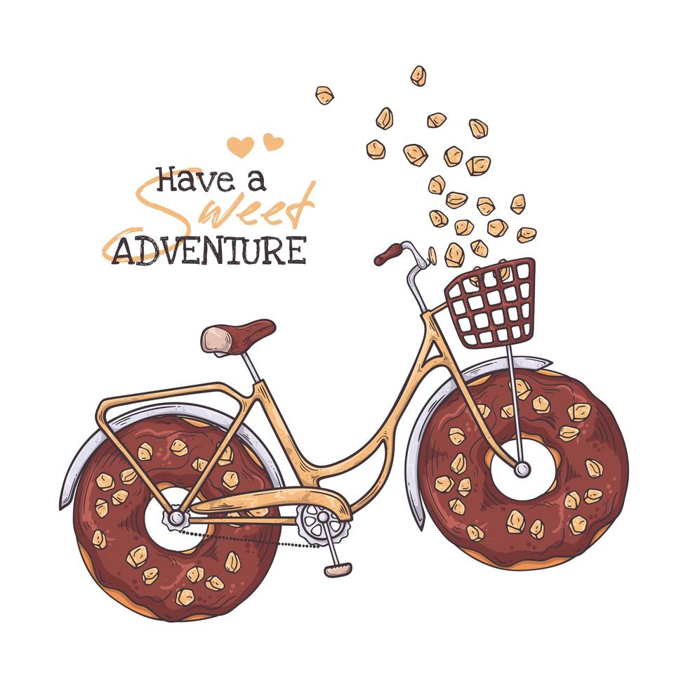 Vector sketching illustrations. Bicycle with donuts instead of wheels.