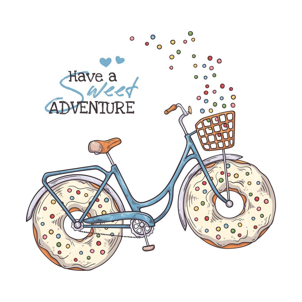 Vector sketching illustrations. Bicycle with donuts instead of wheels.