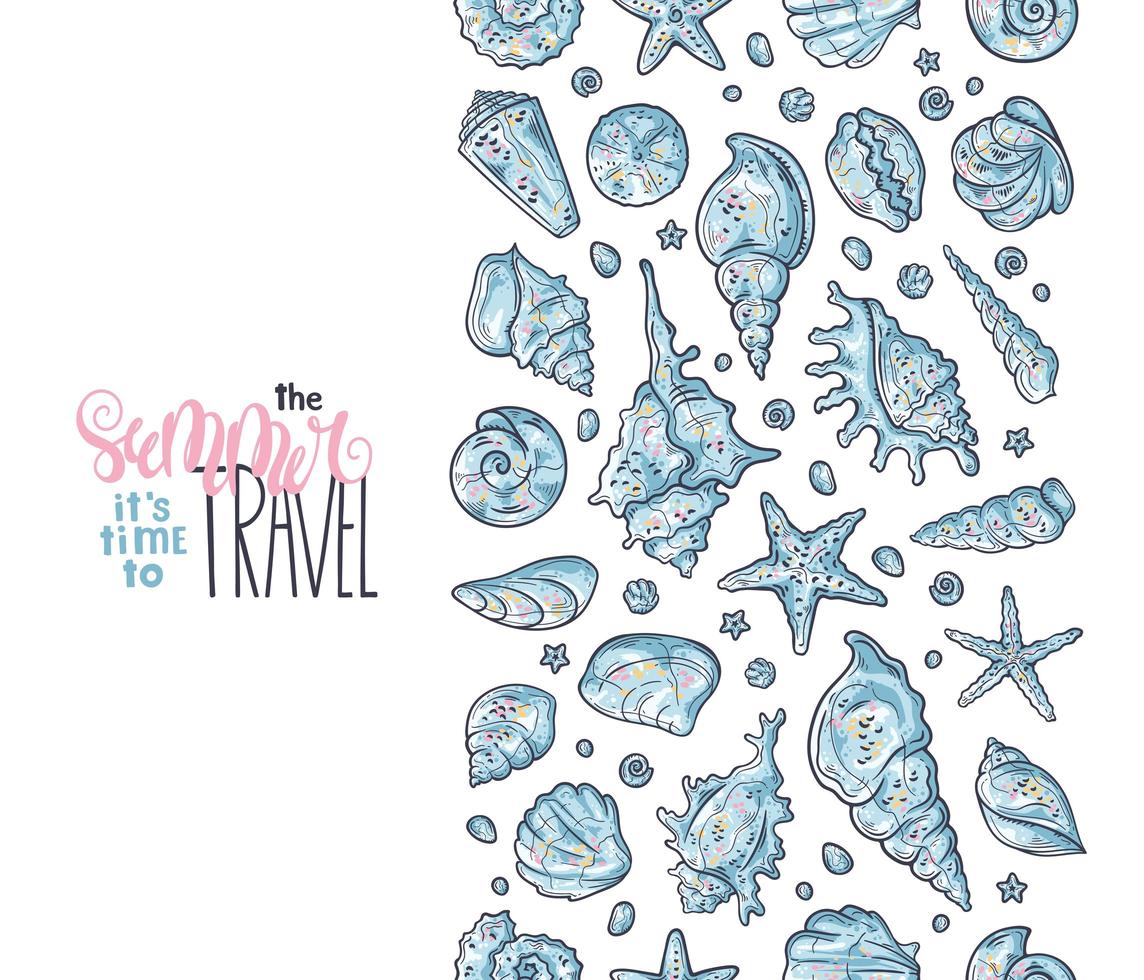 Vector sketching illustrations. Different types of seashells.
