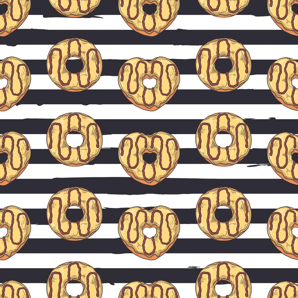 Vector seamless pattern. Glazed donuts decorated with toppings, chocolate, nuts.