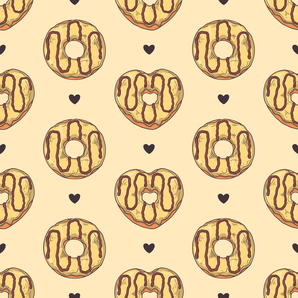Vector seamless pattern. Glazed donuts decorated with toppings, chocolate, nuts.