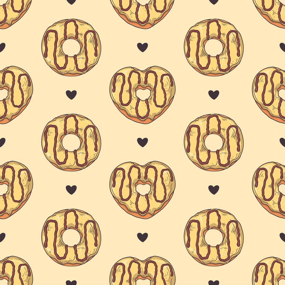 Vector seamless pattern. Glazed donuts decorated with toppings, chocolate, nuts.