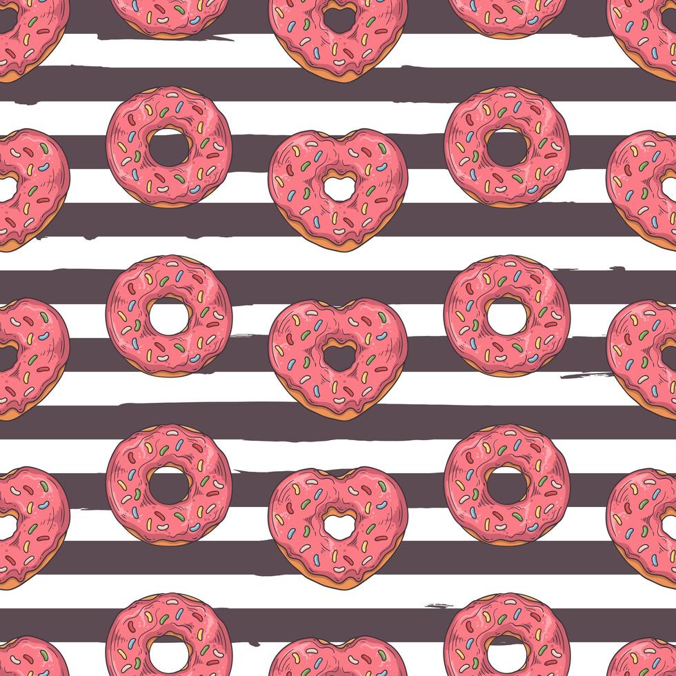 Vector seamless pattern. Glazed donuts decorated with toppings, chocolate, nuts.