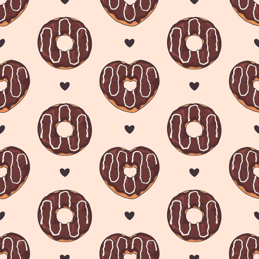 patrón transparente de vector. rosquillas glaseadas decoradas con coberturas, chocolate, nueces. vector