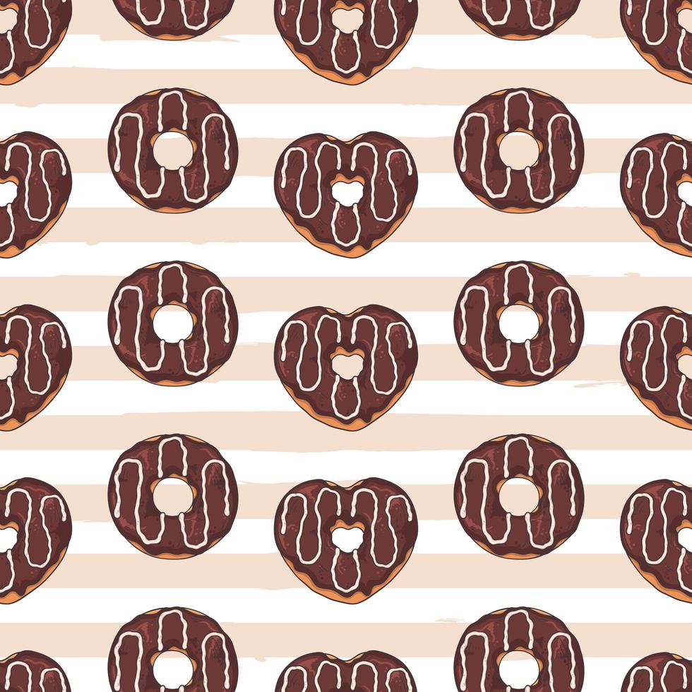 Vector seamless pattern. Glazed donuts decorated with toppings, chocolate, nuts.