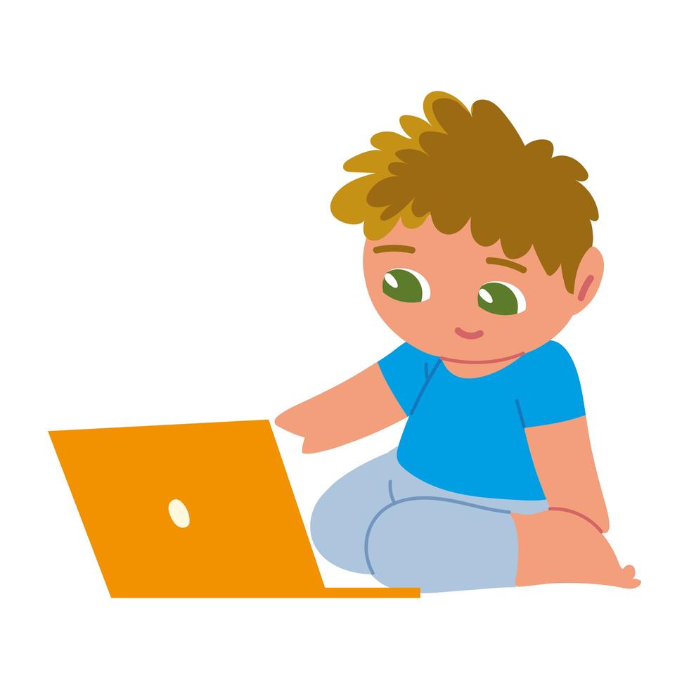 niño usando laptop vector