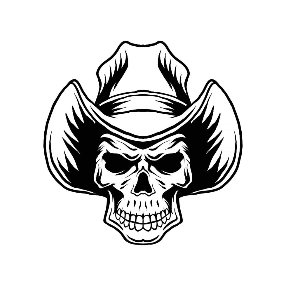 Lineart cowboy skull vector