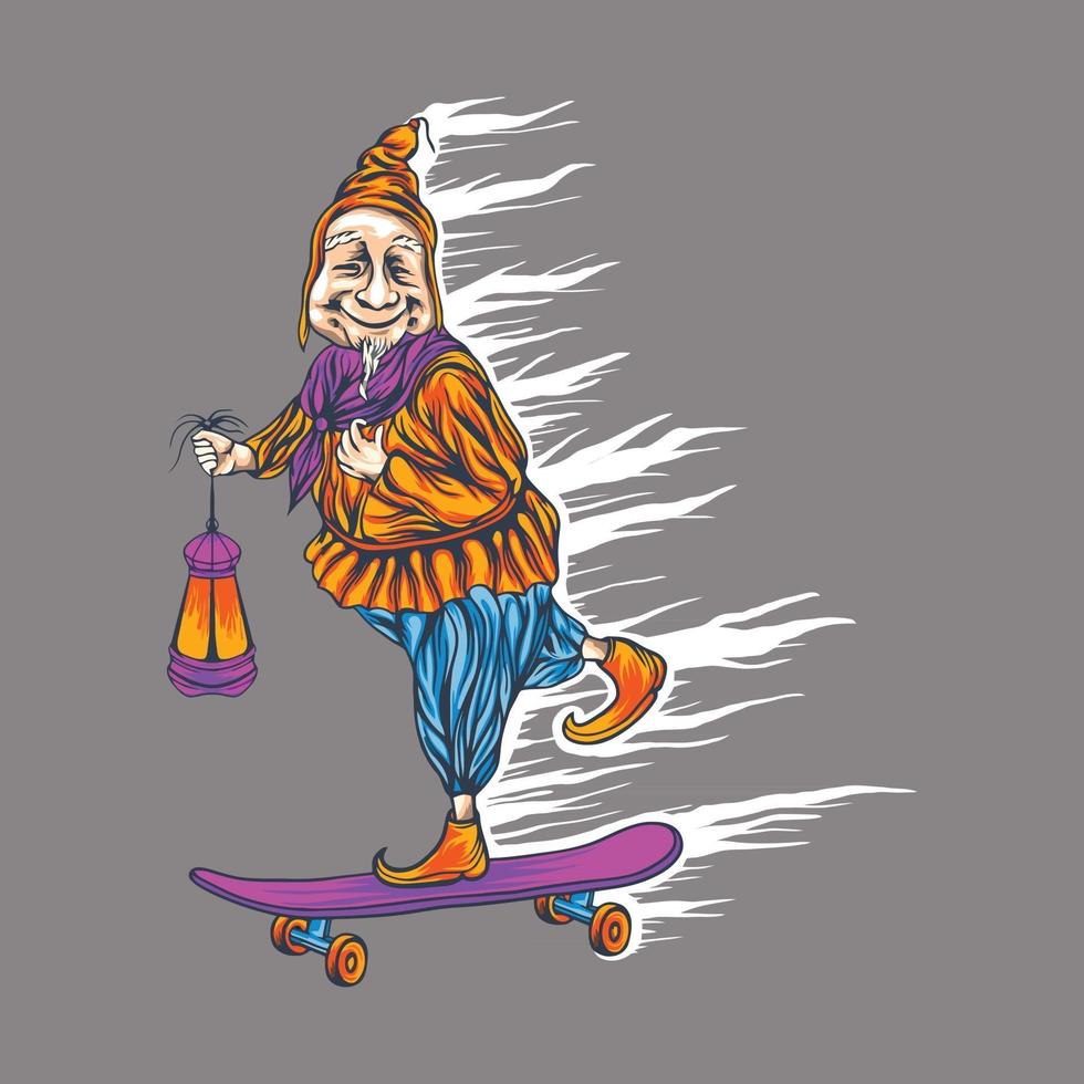 Grandma with skateboard vector