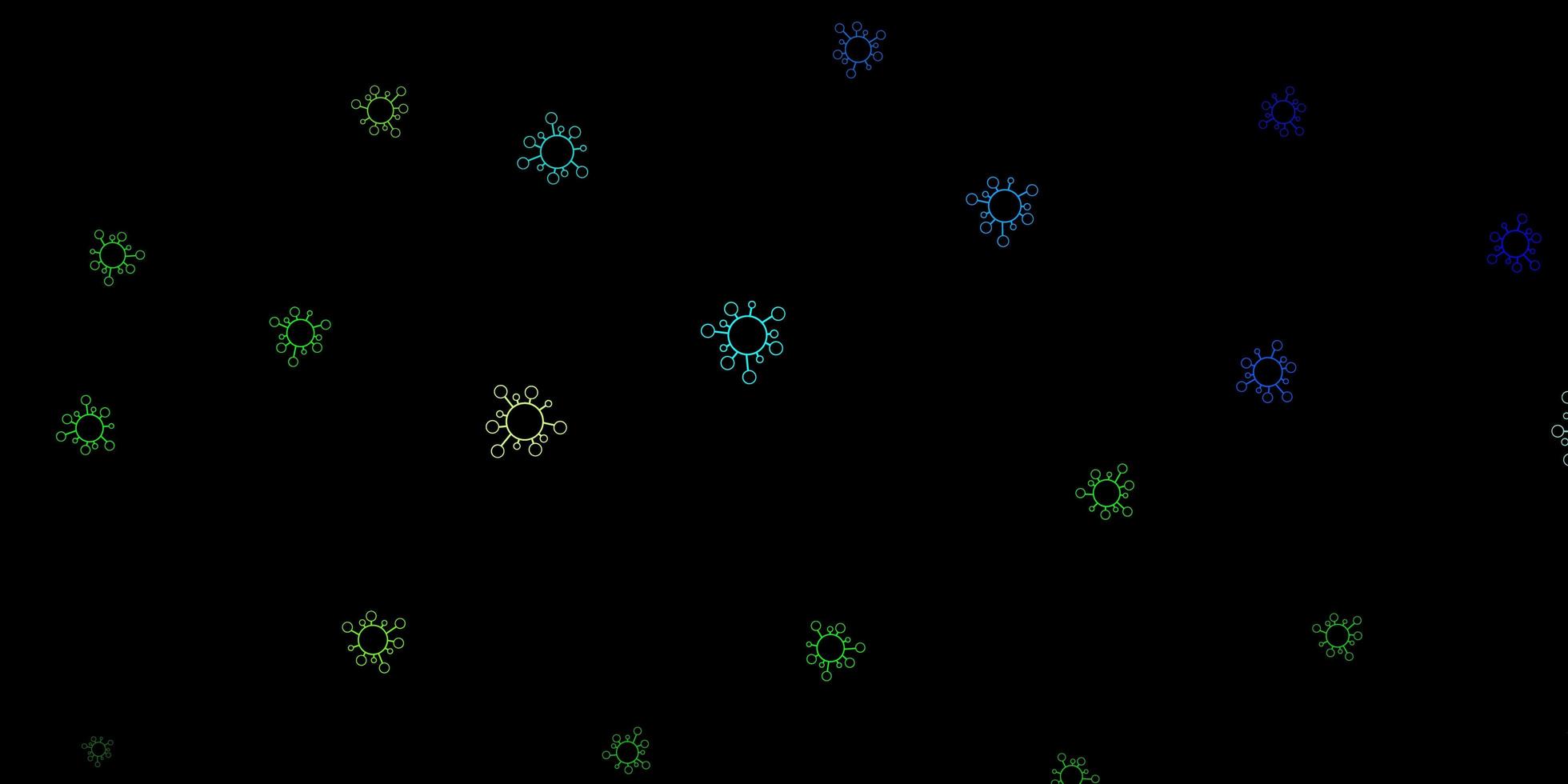 Dark blue green vector background with covid19 symbols