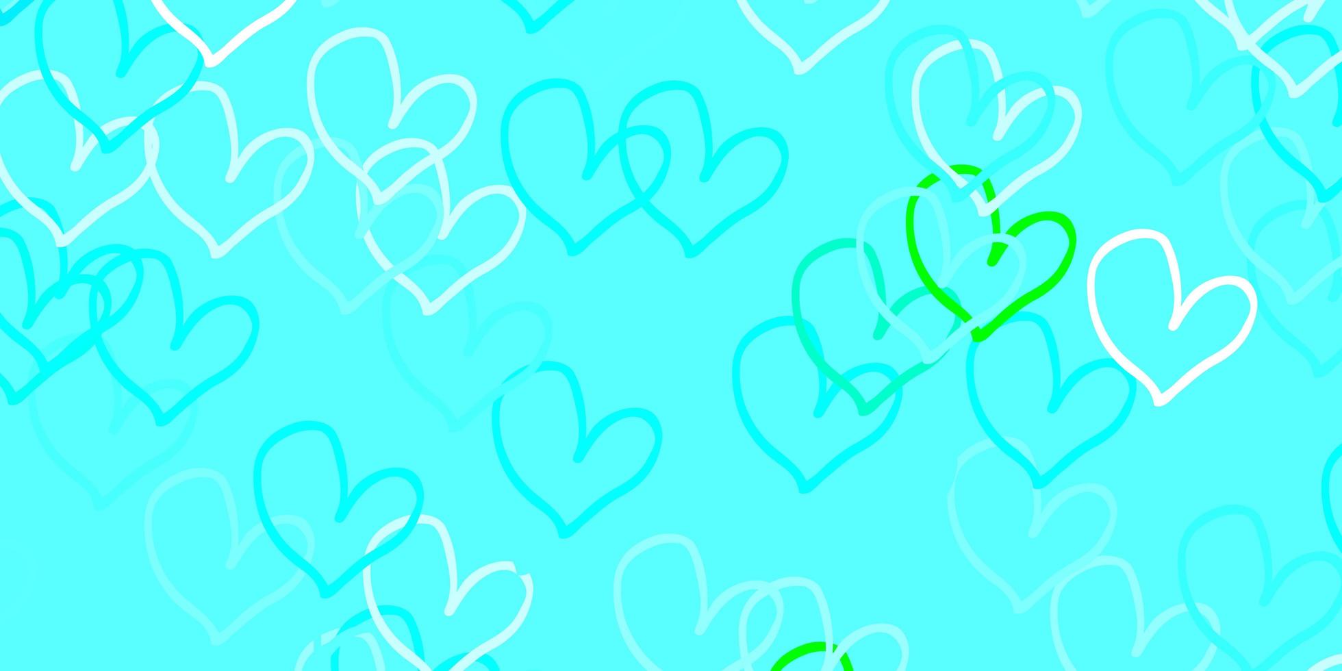Telón de fondo de vector verde azul claro con corazones dulces