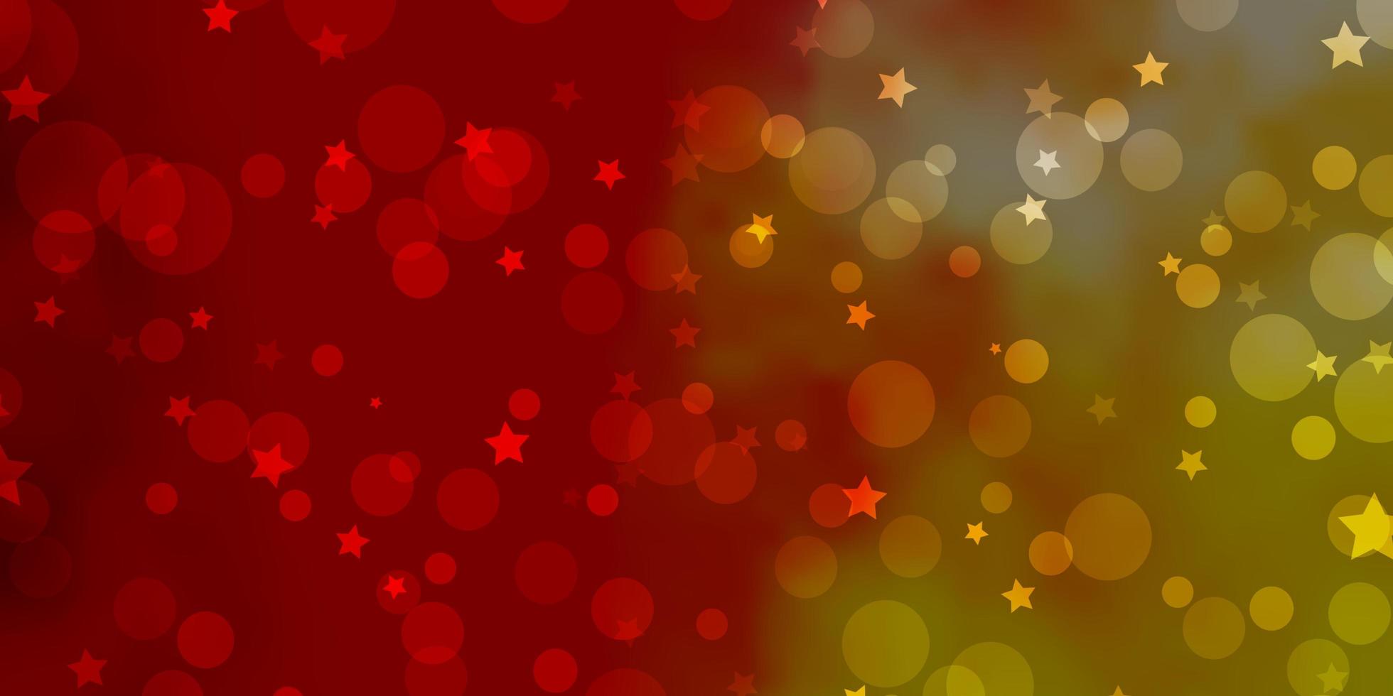 textura de vector amarillo rojo claro con círculos estrellas ilustración abstracta con manchas de colores patrón de estrellas para el diseño de fondos de pantalla de tela