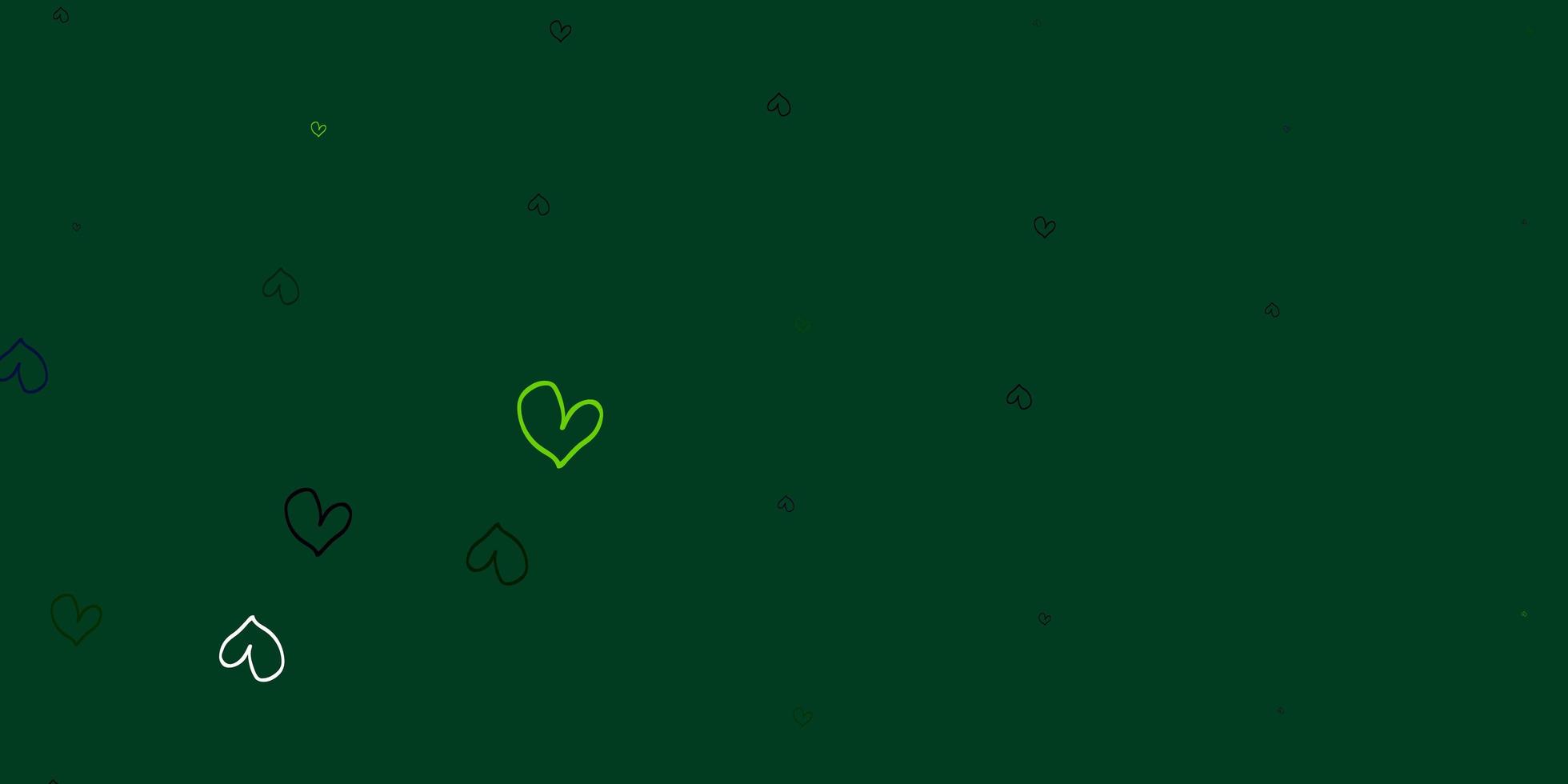 Fondo de vector verde azul claro con corazones brillantes