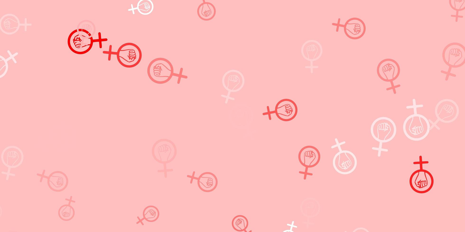 textura de vector rojo claro con símbolos de derechos de las mujeres