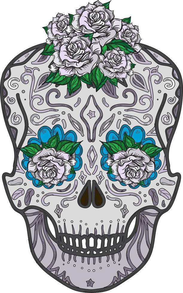 calavera mexicana con rosas símbolo dia del vector muerto