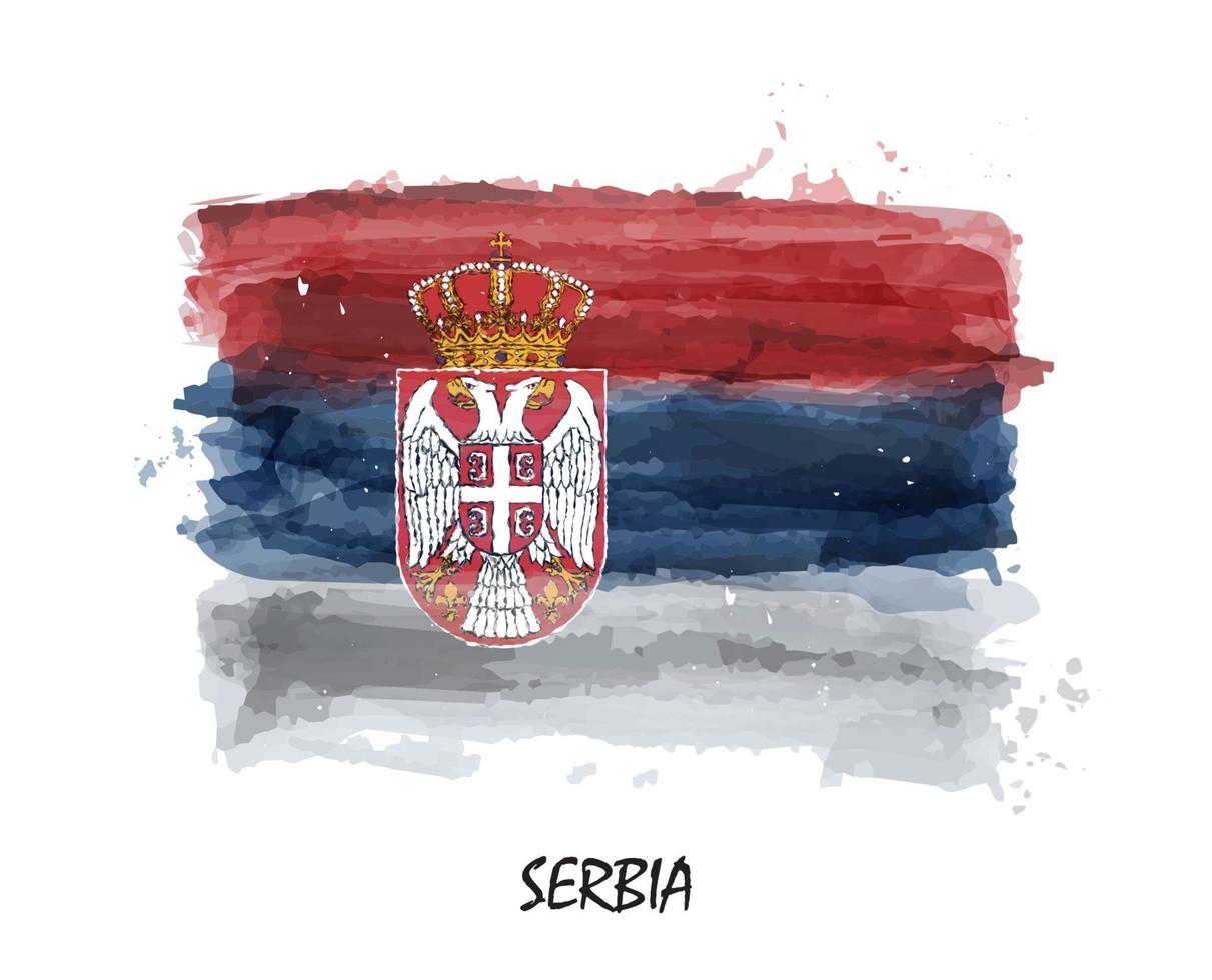 Watercolor painting flag of Serbia . Vector .