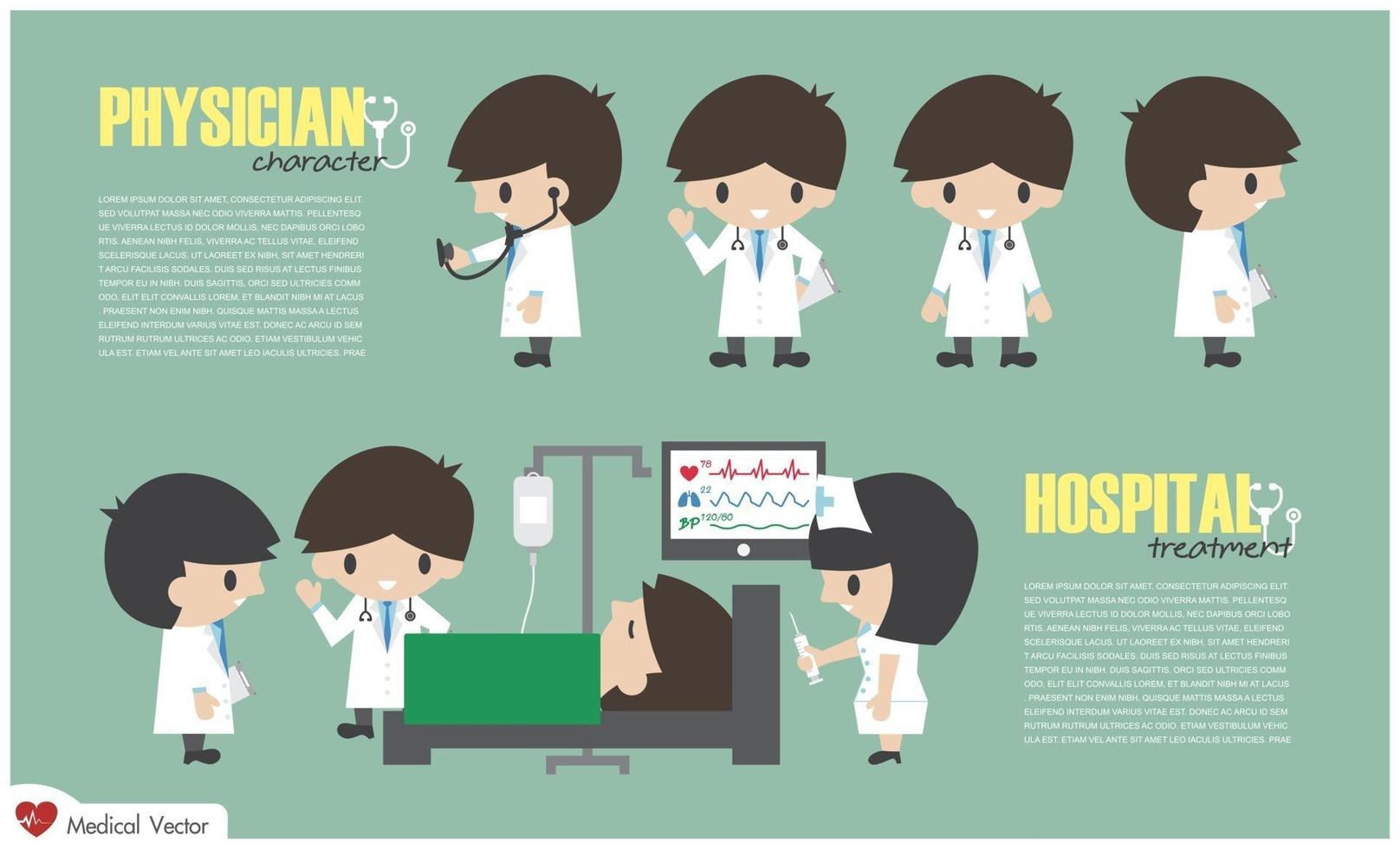 Doctor cartoon character and inpatient department in hospital . Vector . Flat design .