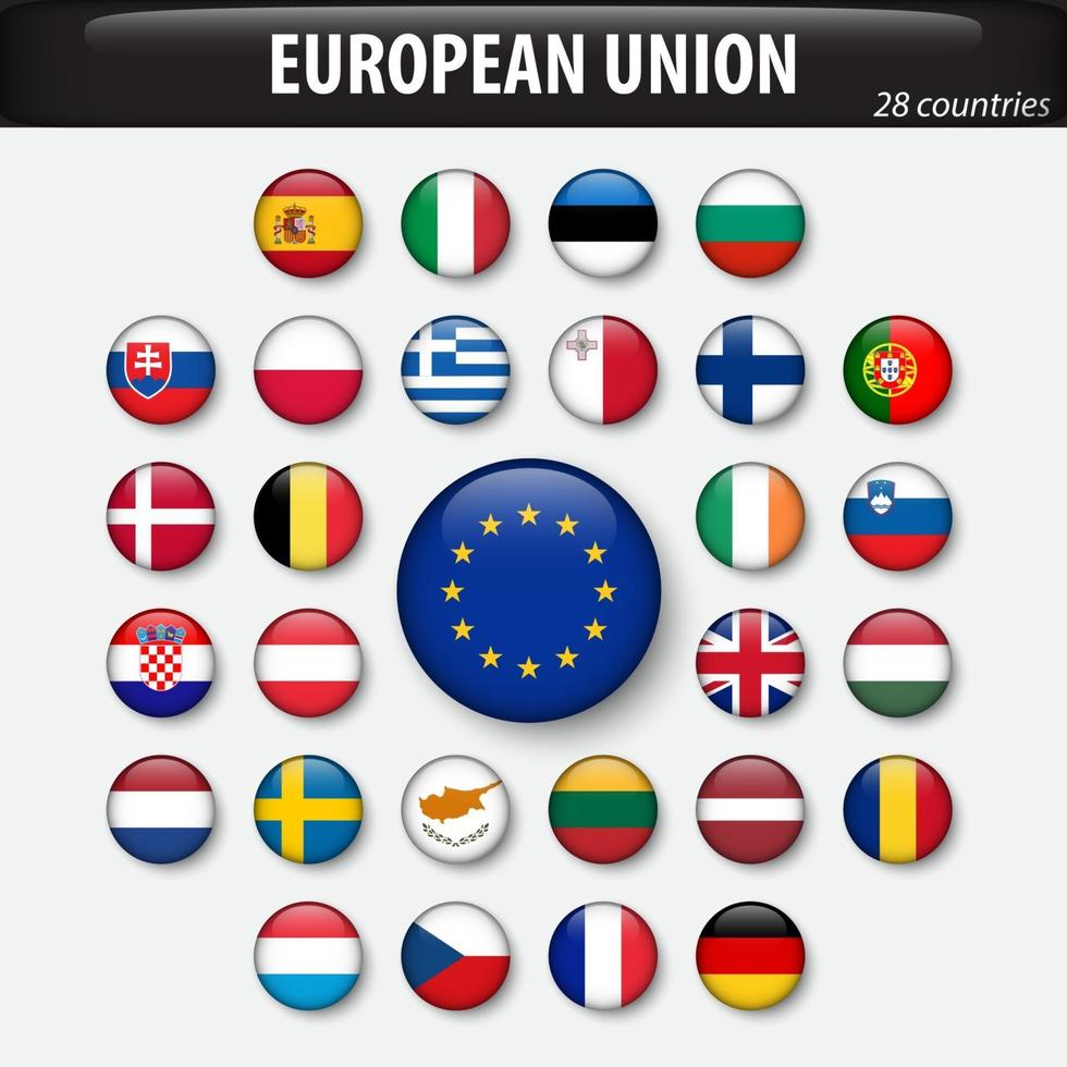 Flags of European Union and members . vector