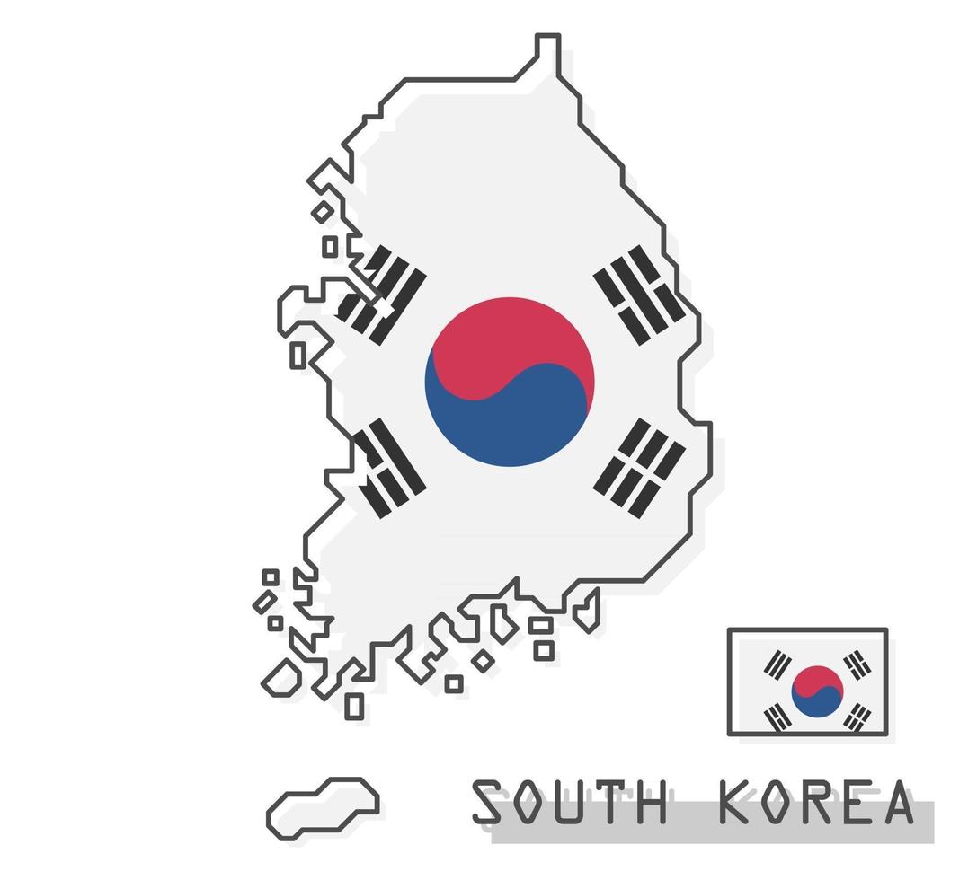 mapa y bandera de corea del sur. diseño de dibujos animados de línea simple moderna. vector