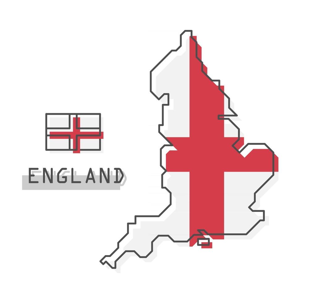 mapa de inglaterra y bandera. diseño de dibujos animados de línea simple moderna. vector. vector