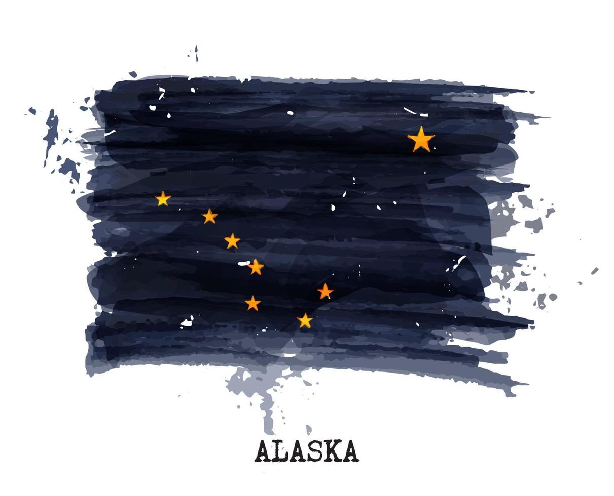 Watercolor painting flag of Alaska . Vector .