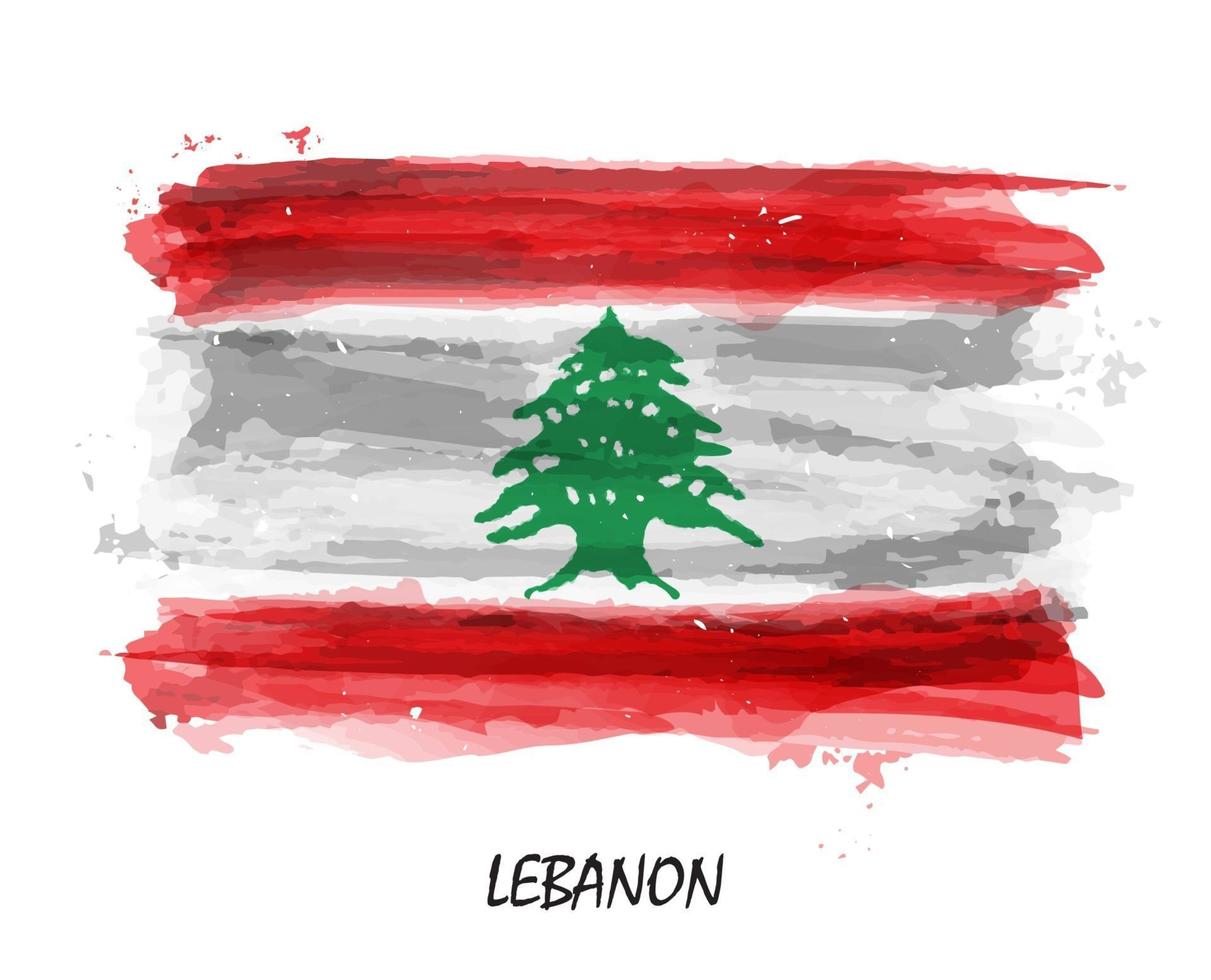 Realistic watercolor painting flag of Lebanon . Vector .