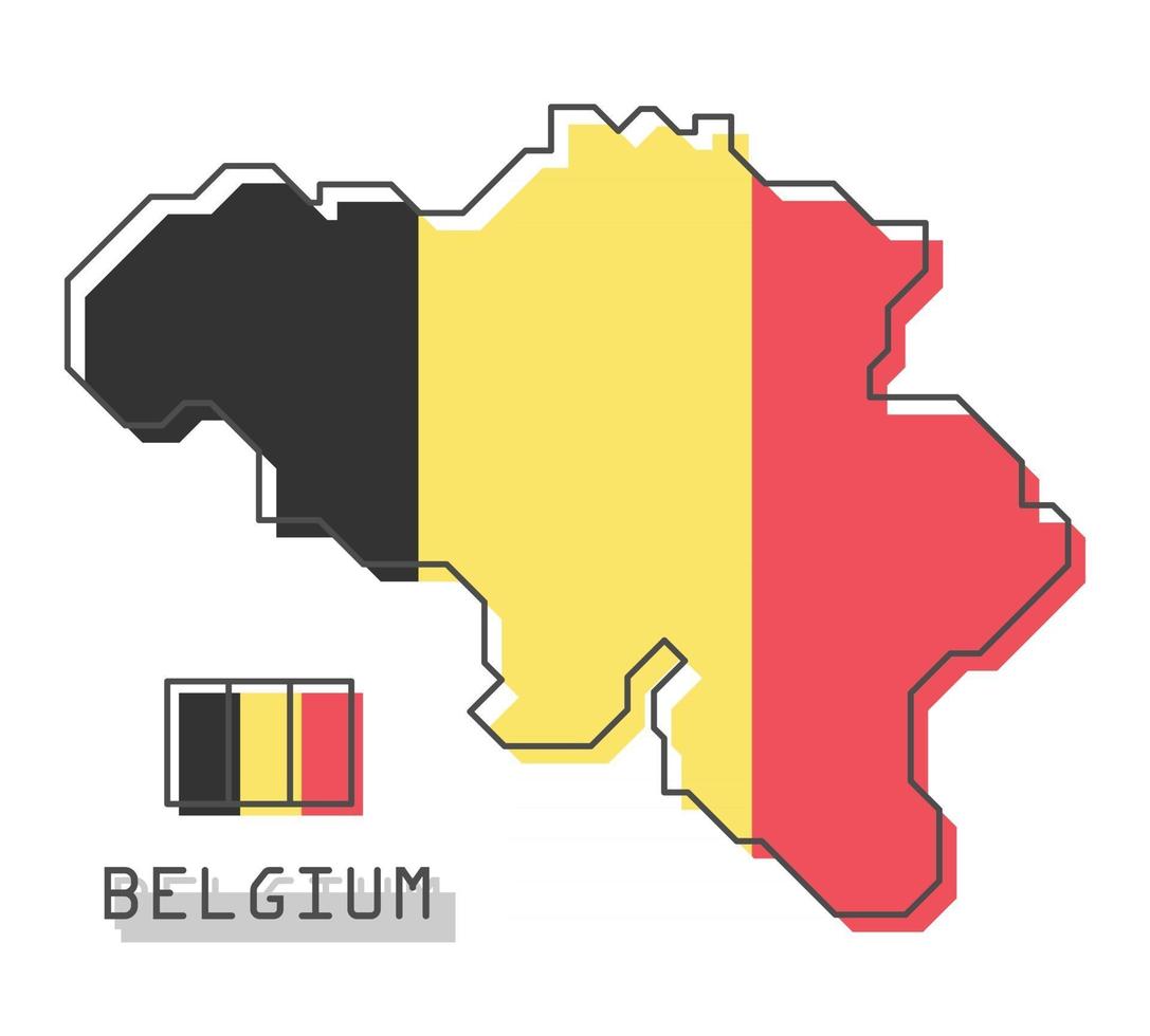 Belgium map and flag . Modern simple line cartoon design . Vector