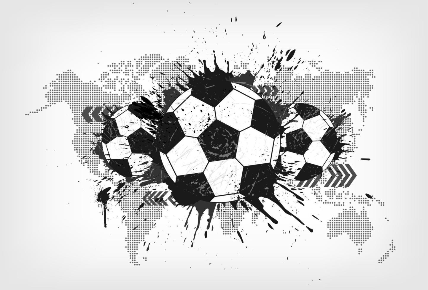 Grunge abstract football with world map and dust particle on gray gradient background . Flat design . Vector for international world championship tournament cup 2018 .