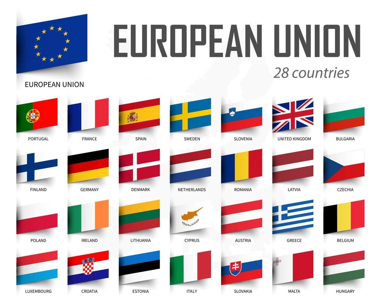 bandera de la unión europea. eu y membresía. Fondo del mapa de Europa. vector. vector