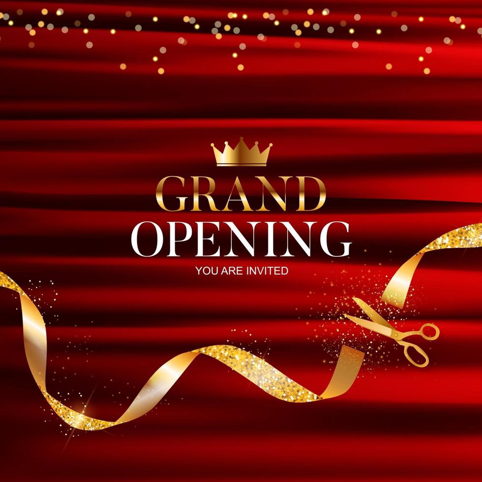 Grand Opening Card with Ribbon and Scissors Background vector