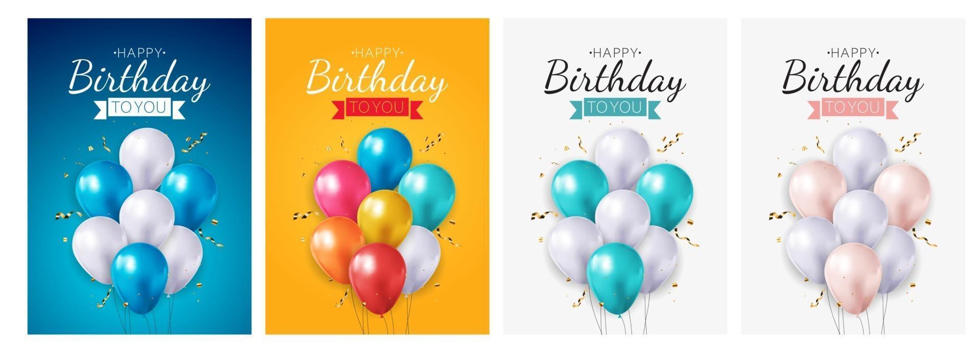 Fondo de cumpleaños de globo 3d realista para fiesta, vacaciones, tarjeta de promoción, conjunto de colección de carteles vector