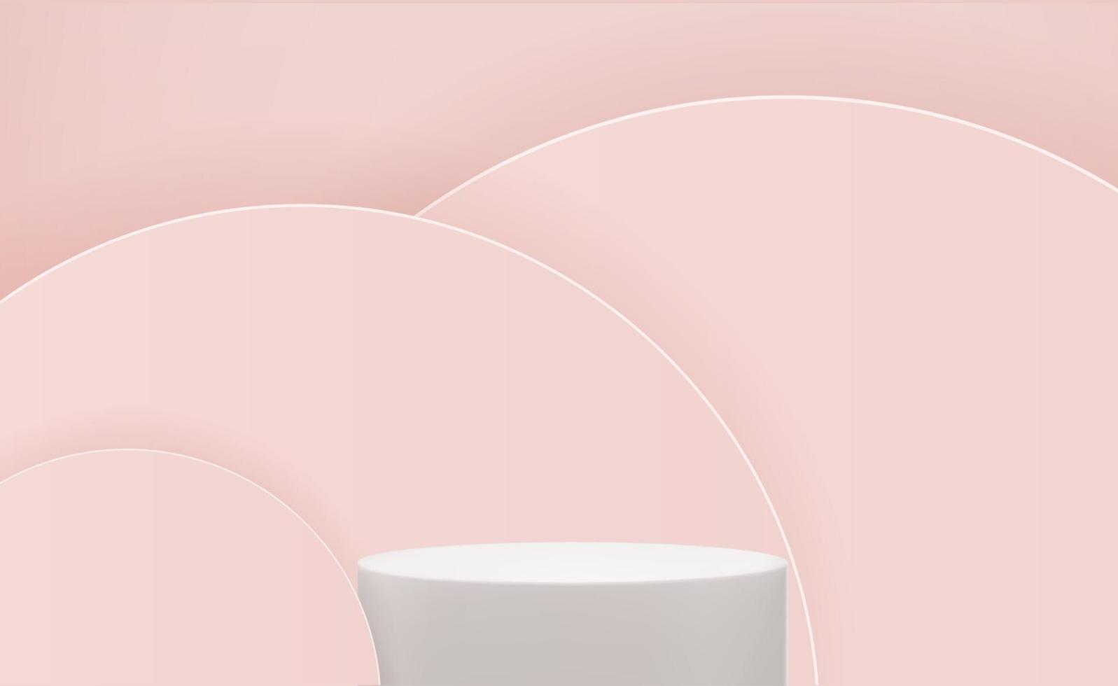 Realistic 3d pedestal over pink circle background. Trendy empty podium display for ads cosmetic product presentation vector