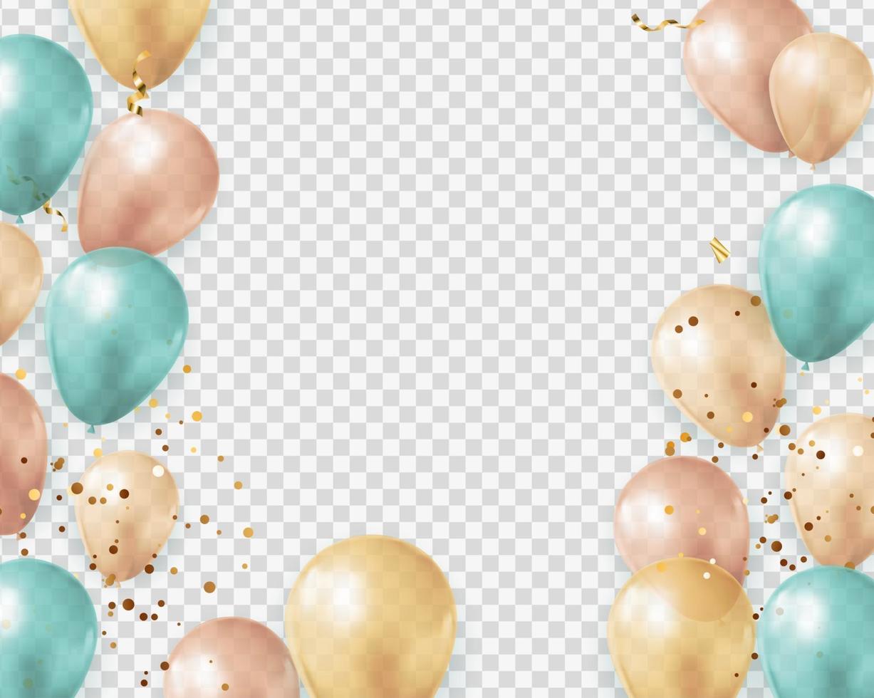 fiesta brillante fondo transparente con globos y confeti vector