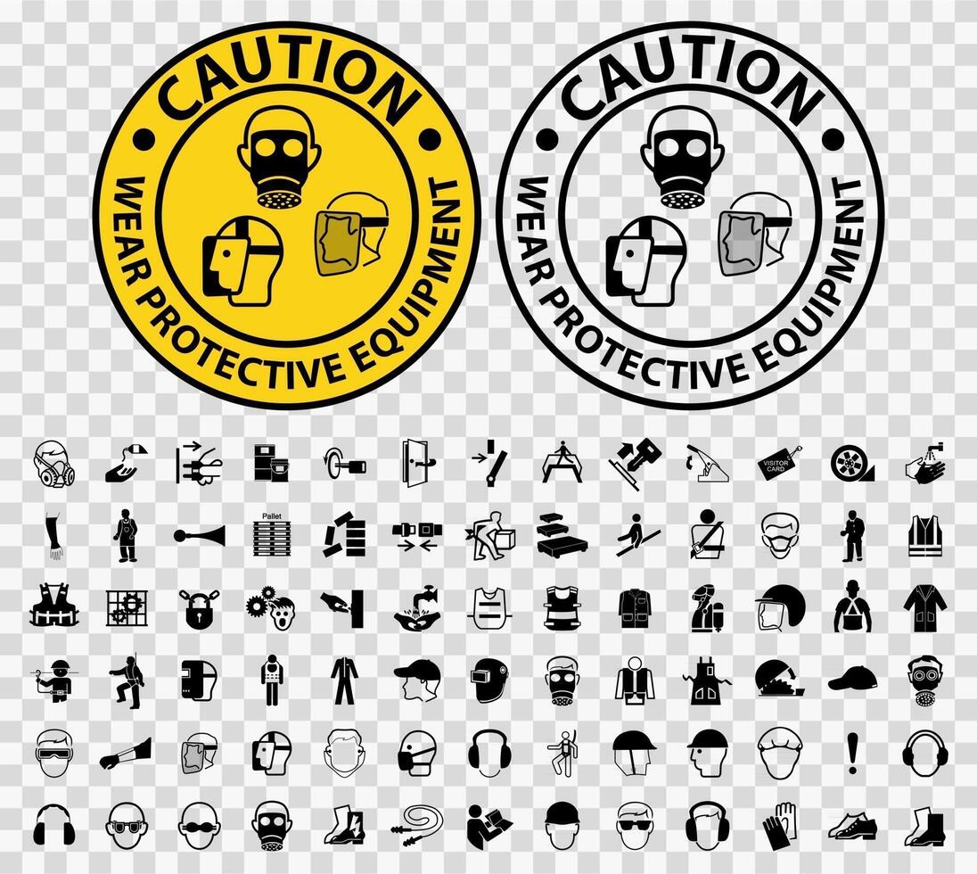 Set Caution Wear Protective Equipment Isolate on transparent Background,Vector Illustration vector