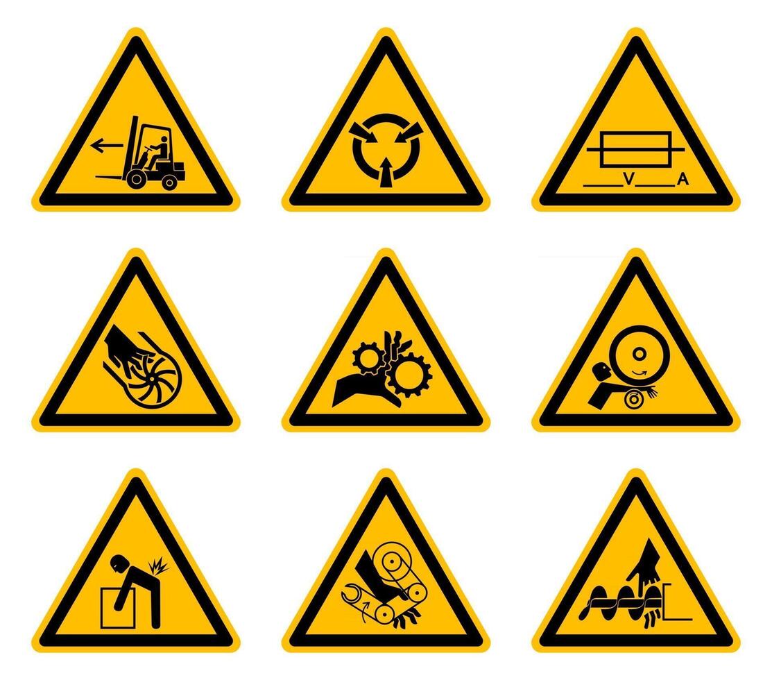 Triangular Warning Hazard Symbols labels On White Background vector