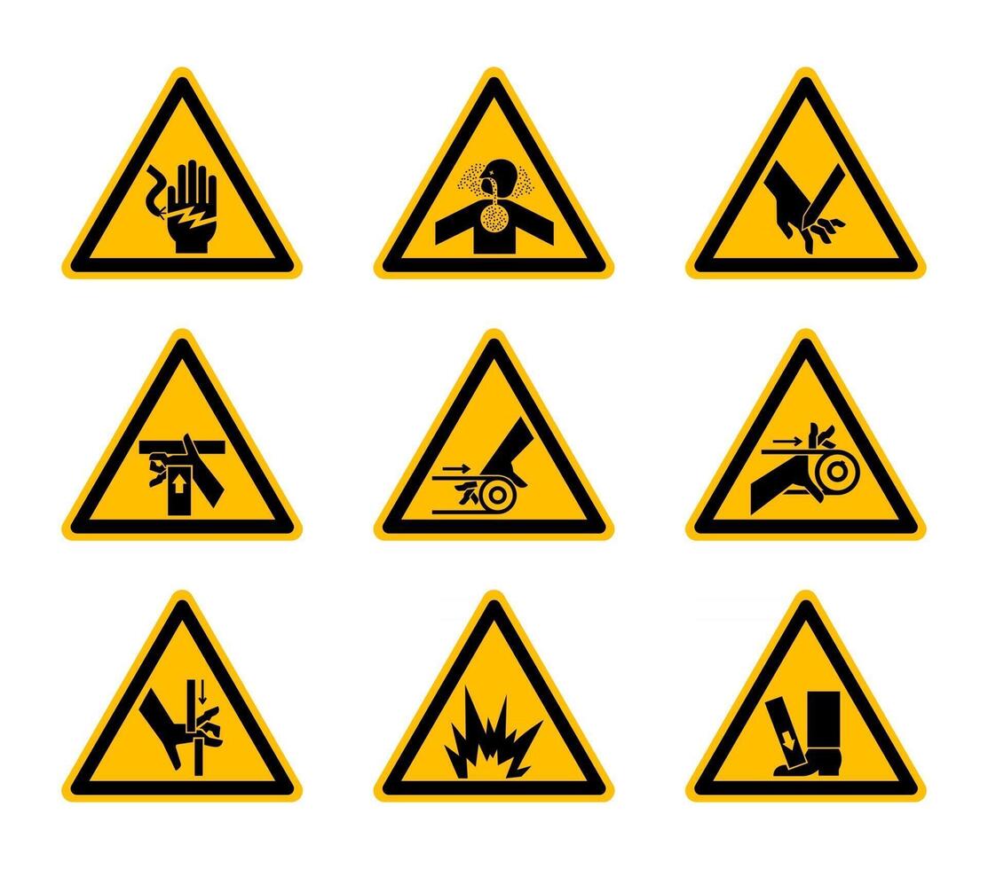 Triangular Warning Hazard Symbols labels On White Background vector