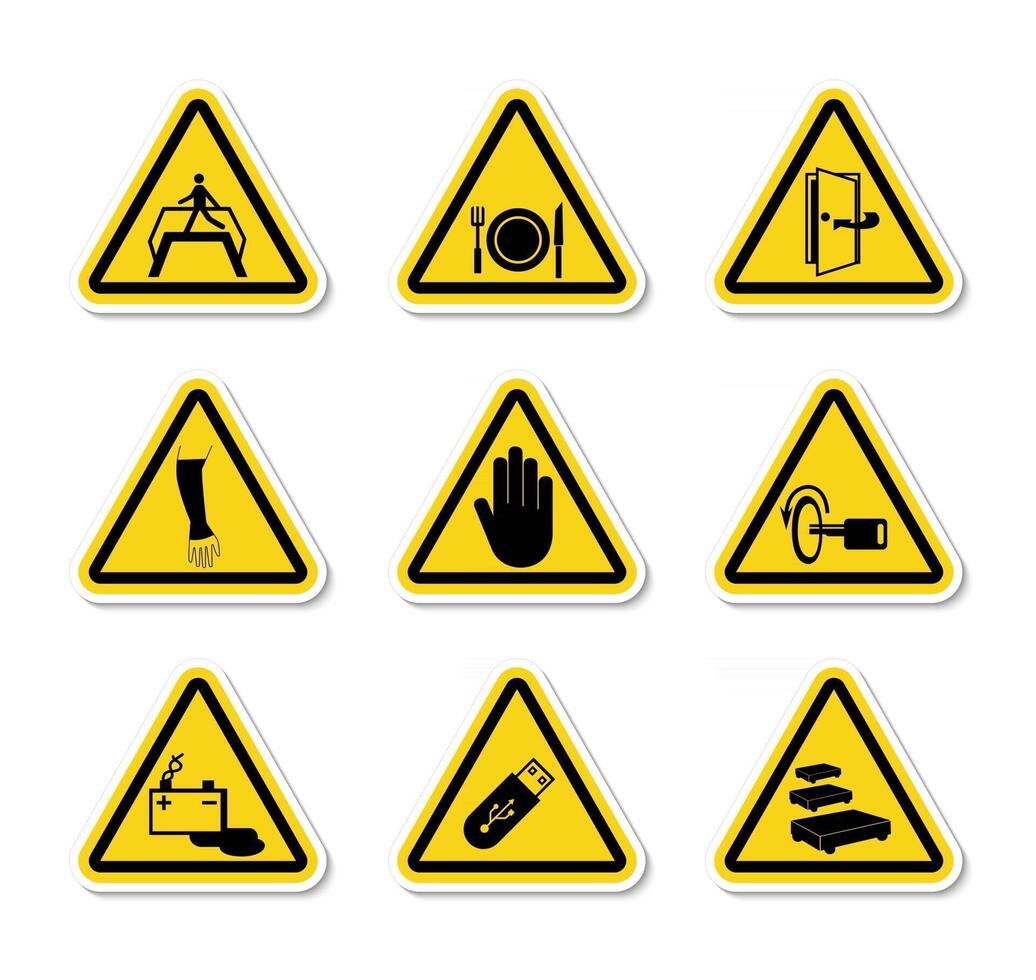 Triangular Warning Hazard Symbols labels Sign Isolate on White Background,Vector Illustration vector