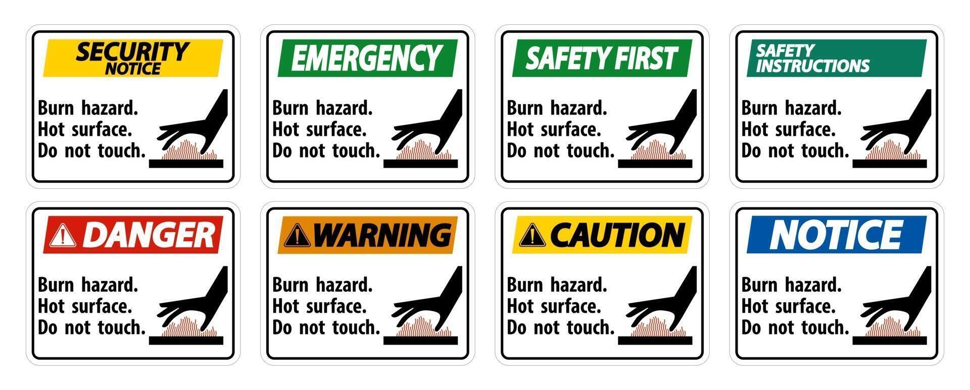 Burn hazard,Hot surface,Do not touch Symbol Sign Isolate on White Background,Vector Illustration vector
