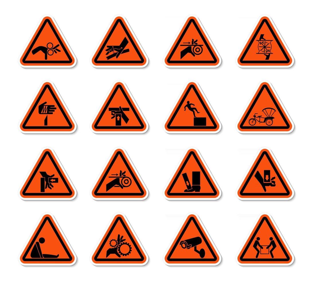 Las etiquetas de símbolos de peligro de advertencia triangular firman aislar sobre fondo blanco, ilustración vectorial vector