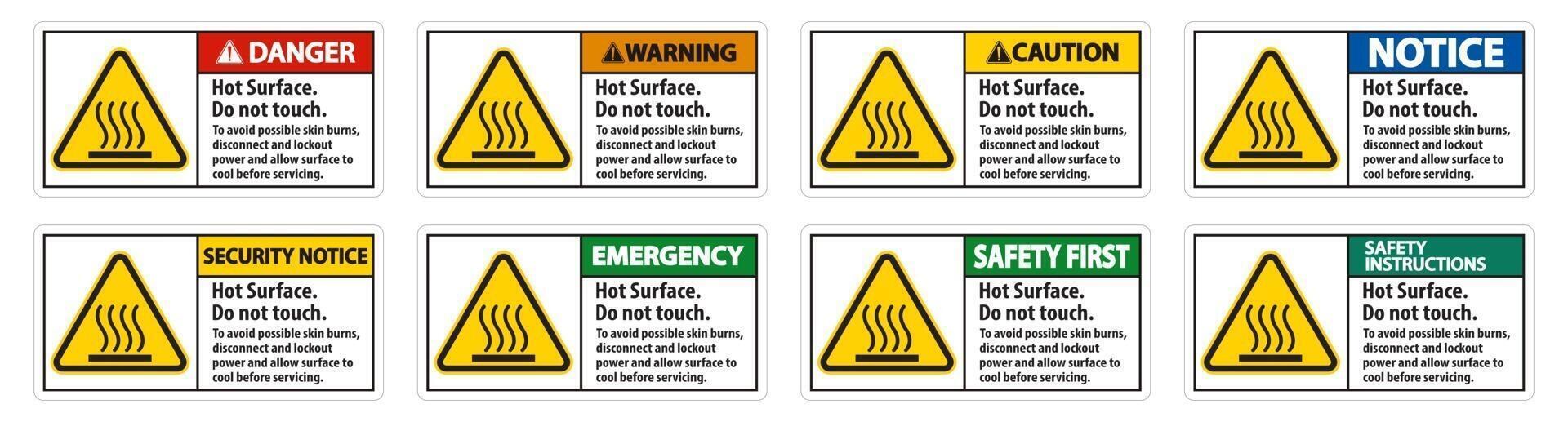 Hot Surface, Do Not Touch, To Avoid Possible Skin Burns, Disconnect And Lockout Power And Allow Surface To Cool Before Servicing Symbol Sign Isolate On White Background,Vector Illustration vector