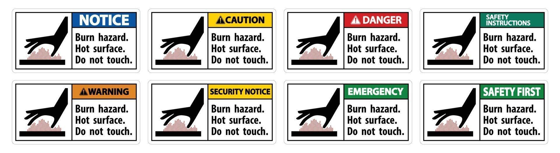 Burn hazard,Hot surface,Do not touch Symbol Sign Isolate on White Background,Vector Illustration vector