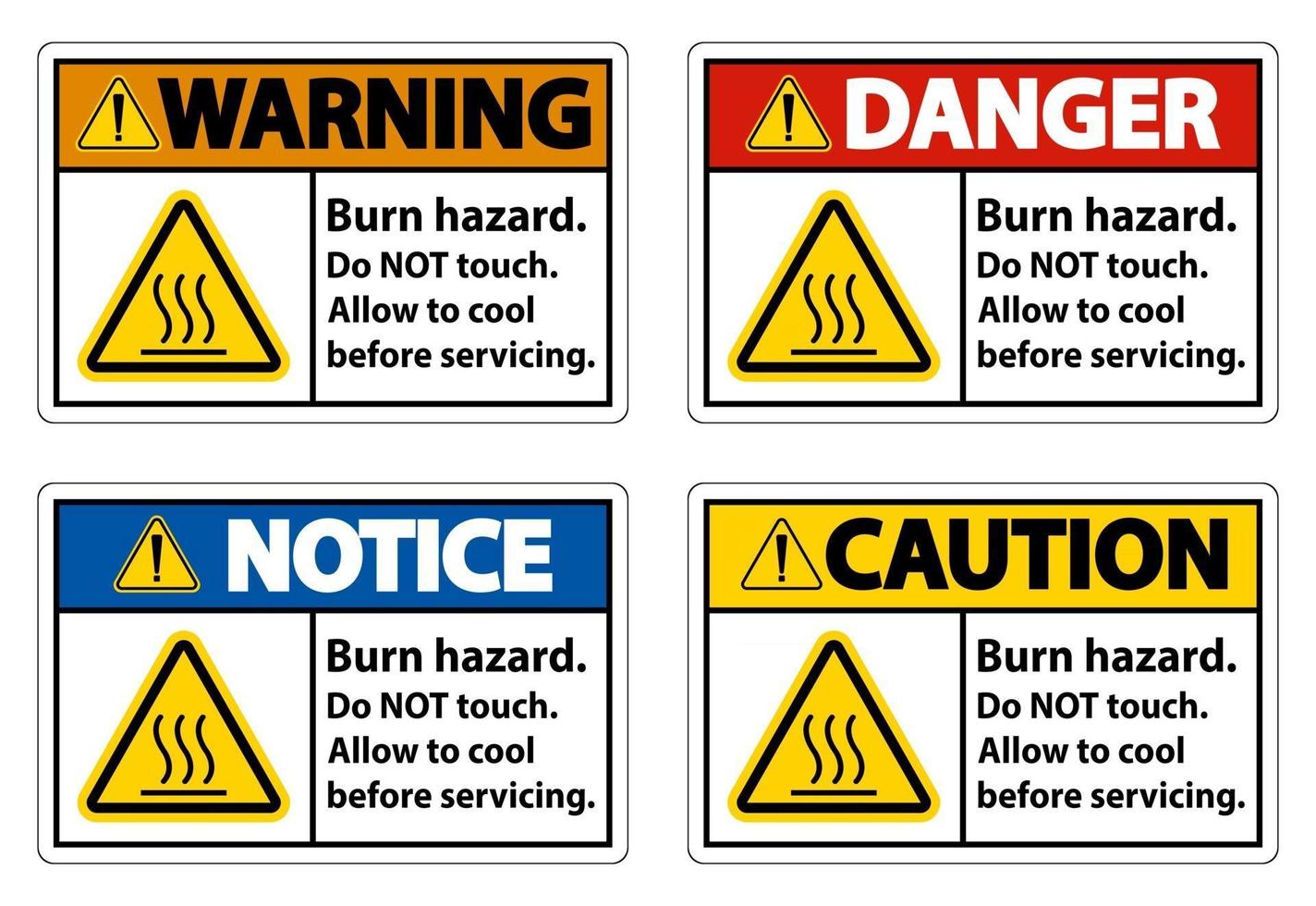 Burn hazard safety,Do not touch label Sign on white background vector