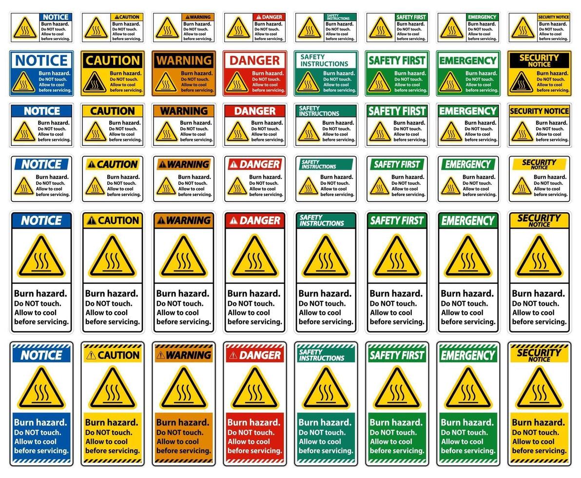 Seguridad de peligro de quemaduras, no toque la etiqueta de señal sobre fondo blanco. vector