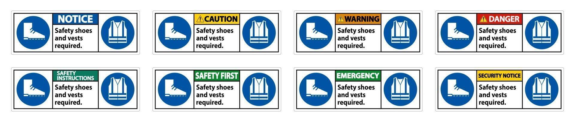 Safety Shoes And Vest Required With PPE Symbols on white background vector