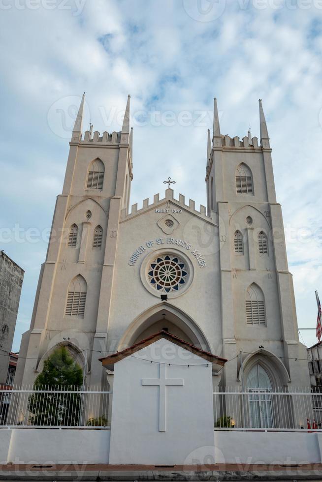 The tilted Church of St Francis Xavier in Malacca in Malaysia photo