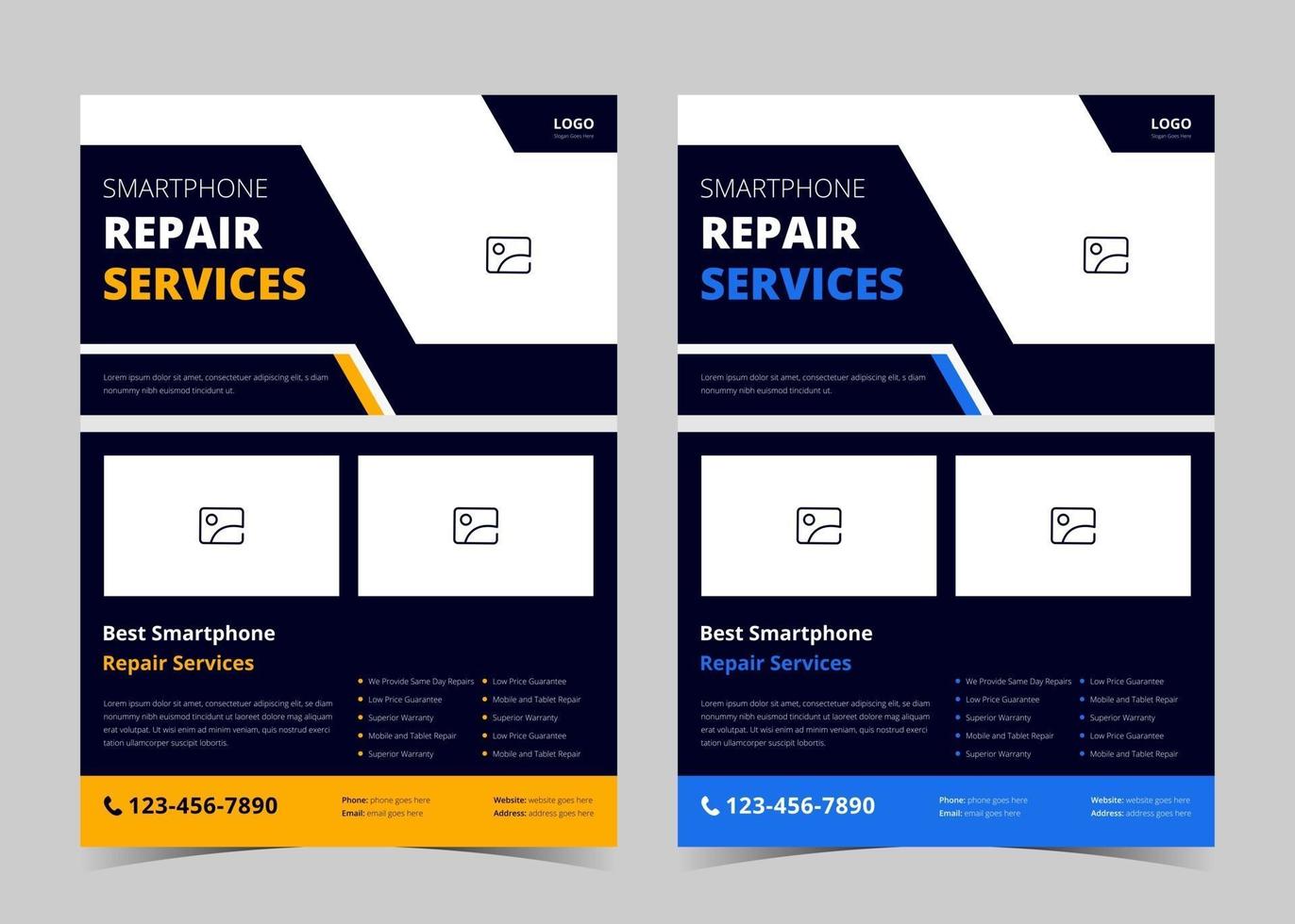 Smartphone repair service flyer template. Cell phone repair flyer poster template. Phone repair service flyer. Smartphone repair service flyer sample and ideas vector