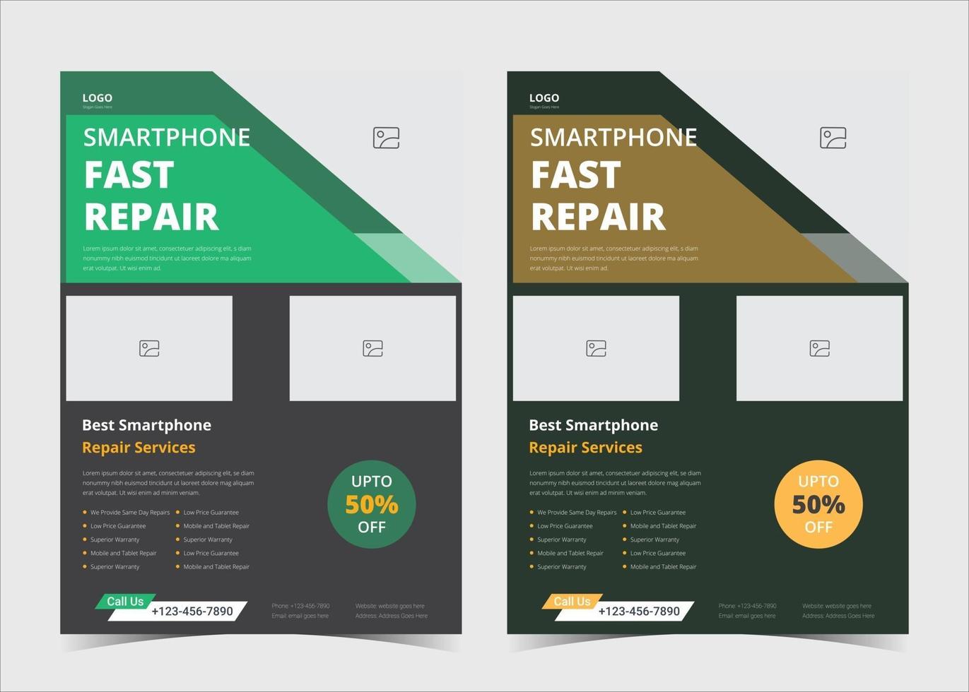 Smartphone repair service flyer template. Cell phone repair flyer poster template. Phone repair service flyer. Smartphone repair service flyer sample and ideas vector