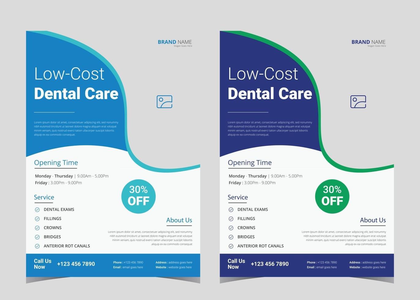 Dentist flyer poster template. Dental care flyer design. Medical service flyer template. Dental service promotional flyer poster template vector