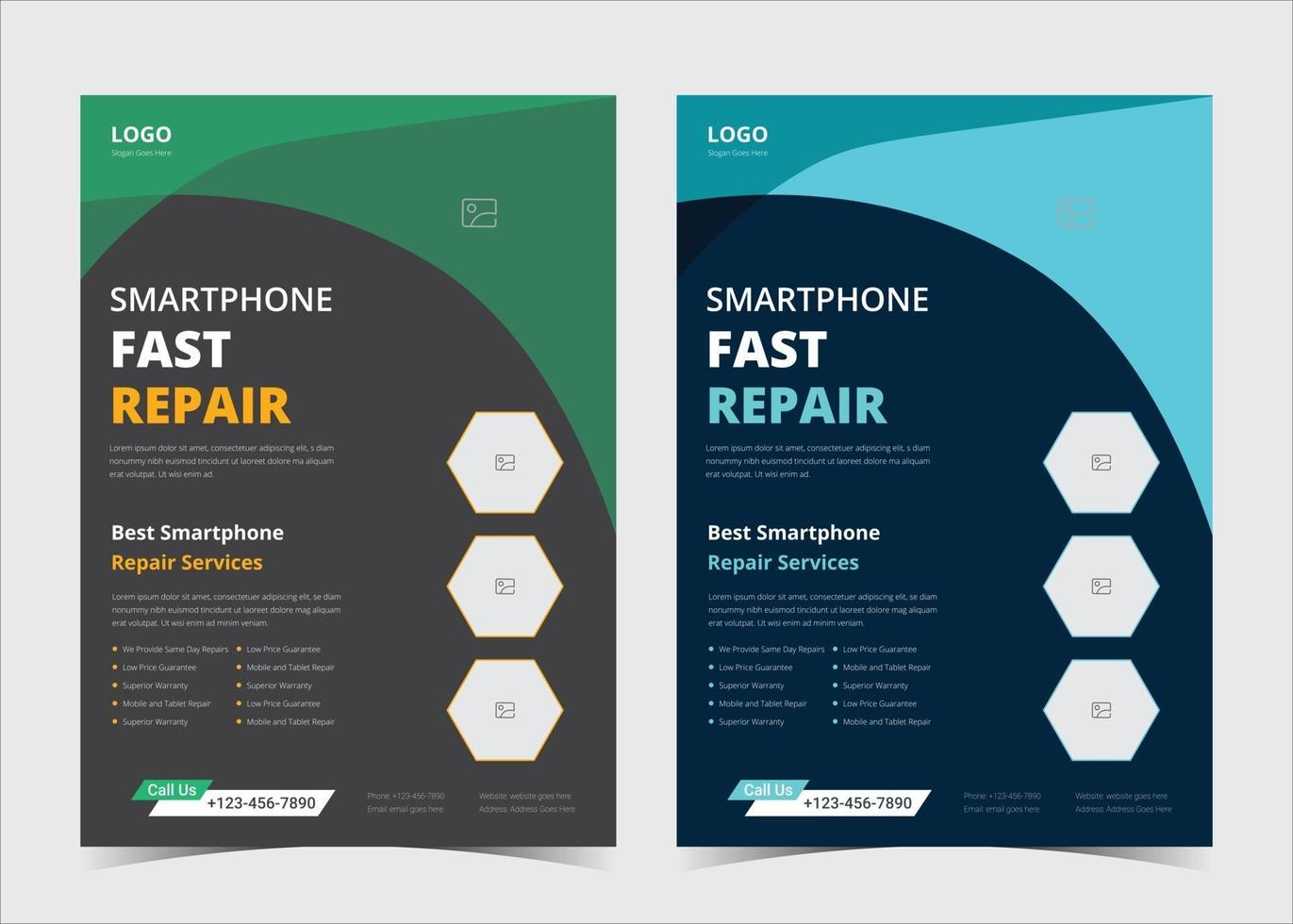 Plantilla de volante de servicio de reparación de teléfonos inteligentes. Plantilla de póster de volante de reparación de teléfonos celulares. folleto de servicio de reparación de teléfonos. ejemplo e ideas del folleto del servicio de reparación de teléfonos inteligentes vector