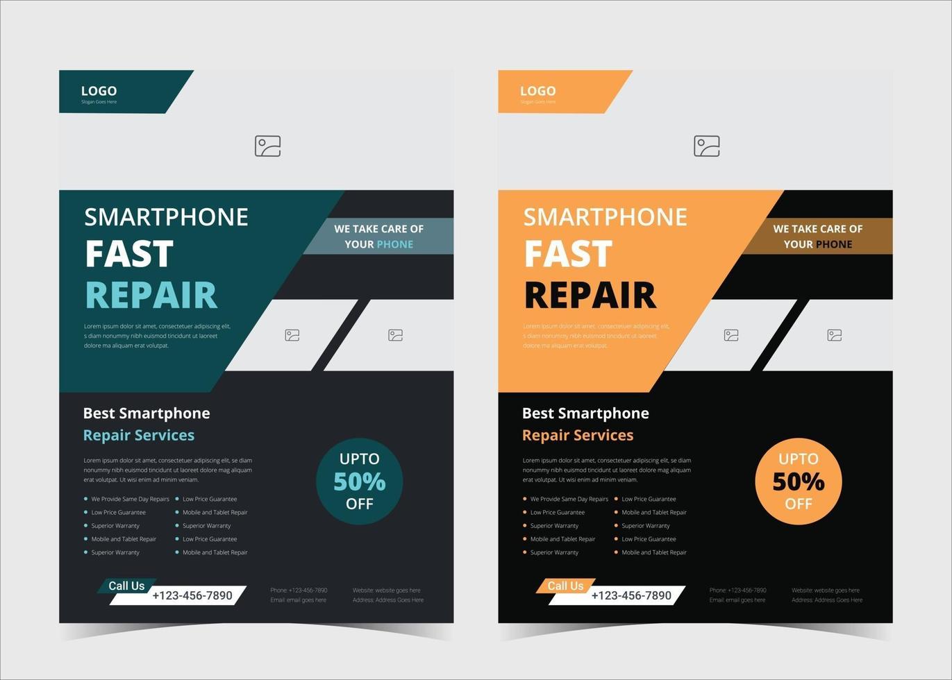 Smartphone repair service flyer template. Cell phone repair flyer poster template. Phone repair service flyer. Smartphone repair service flyer sample and ideas vector